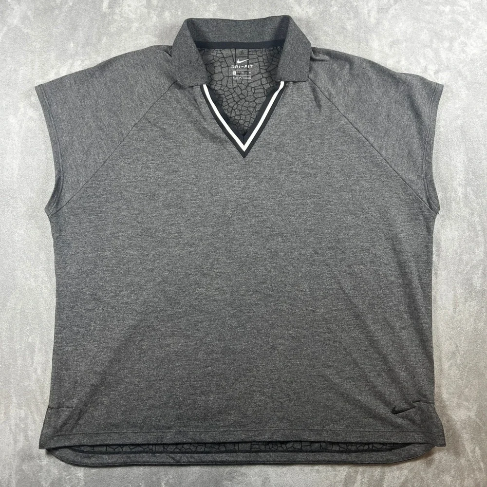 Nike Womens Dri-FIT Sleeveless Golf Polo Shirt Grey Cracked Print XL AV3654-010